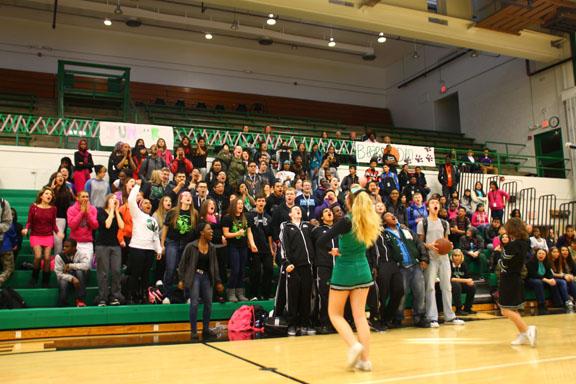 The Juniors make some noise in a pep assembly before a big game that night.