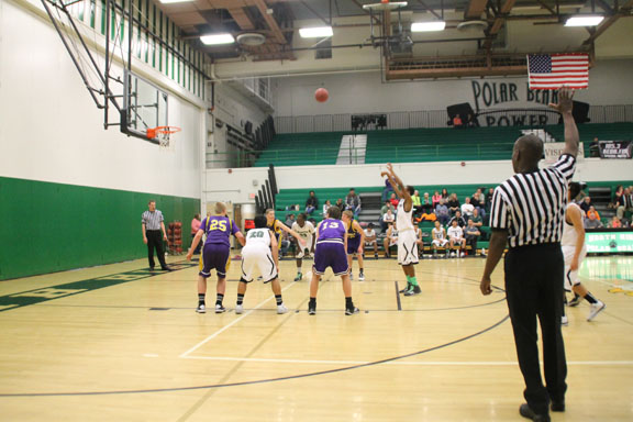 Sophomore Keon Lowe shoots  free throw against the Indianola Indians.