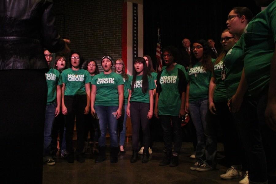 North Highs choir sings God Bless America, at 2015 Veterans Day Assembly at North High, Nov. 12.