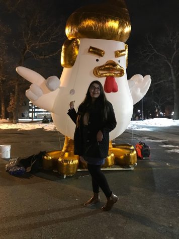 Junior, Cassandra Contreras-Franco outside the Trump rally at Drake University Jan. 30. Contreras-Franco went out of curiosity and ultimately felt nervous. 